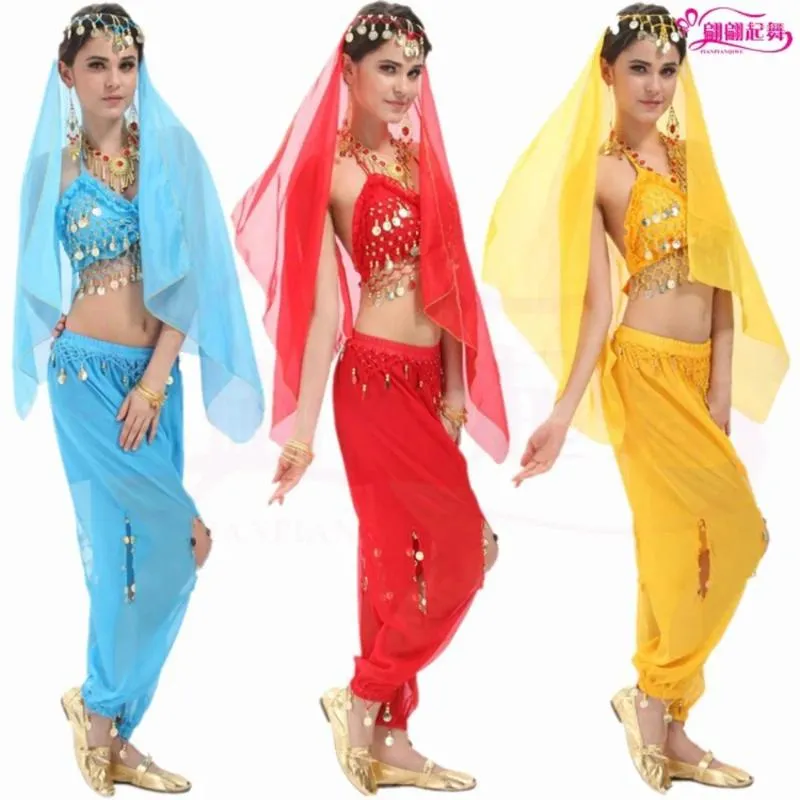 Stage desgaste de Bellydance Bollywood Oriental Sari dance Caderinas de transmissão do terno de transmissão Vacione Case Feminino Pants Mulheres