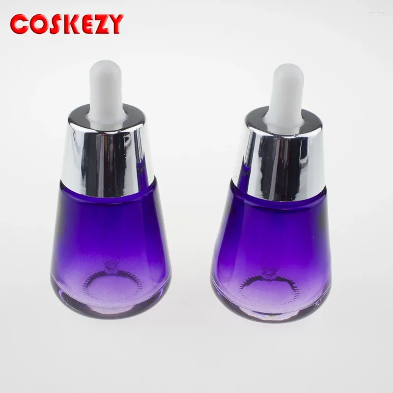 Speicherflaschen China Lieferant 30ml Glas Droper Flasche mit glänzender silberkappe luxurispurpur ätherisches Öl