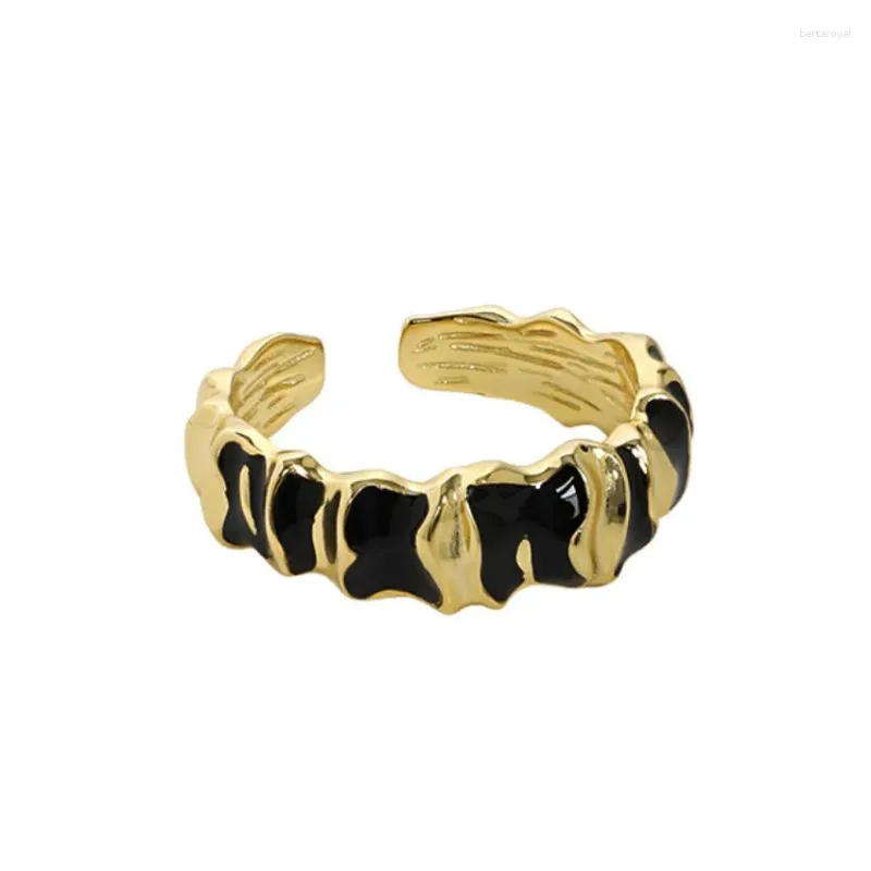 Clusterringe Großhandel Großhandel Waffen Wildstil Schwarz Emaille Ring Korean Silberschmuck 925 Rhodium Gold plattiert für Frauen