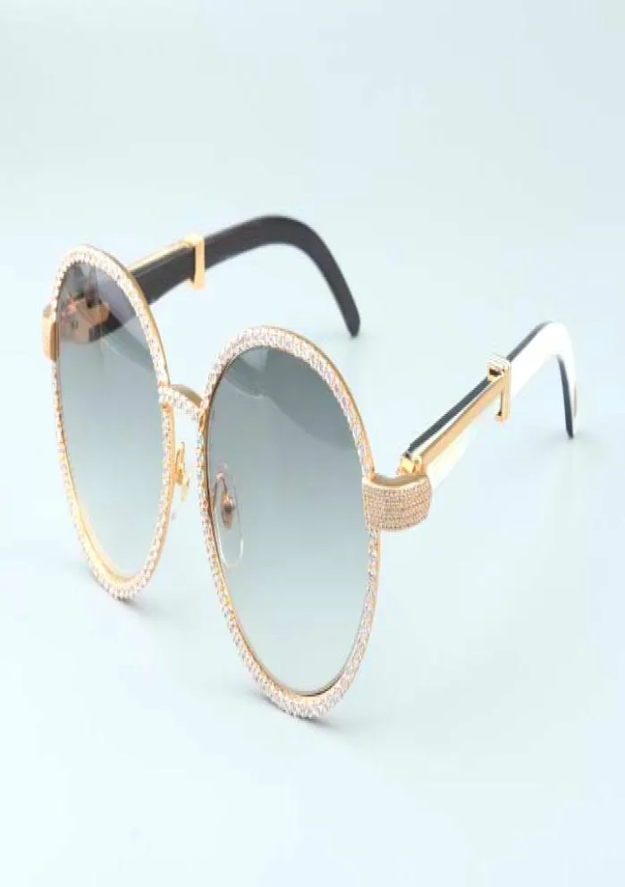 19 Jahre Neue Luxus -Rundrahmen Diamant Sonnenbrille T19900692 Retro Mode Golden Hut natürliche gemischte Hörner Spiegel Beine Dekoration4829446