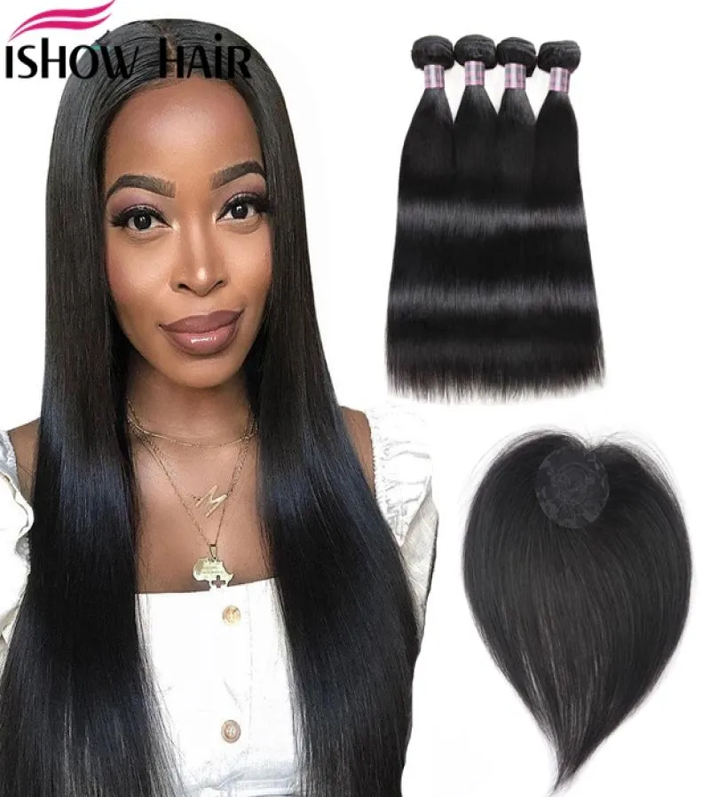 Ishow Human Hair Packles avec fermeture Extensions de cheveux vierges droites 34pcs avec coiffure Topper Lace Fermeure Straight5219333