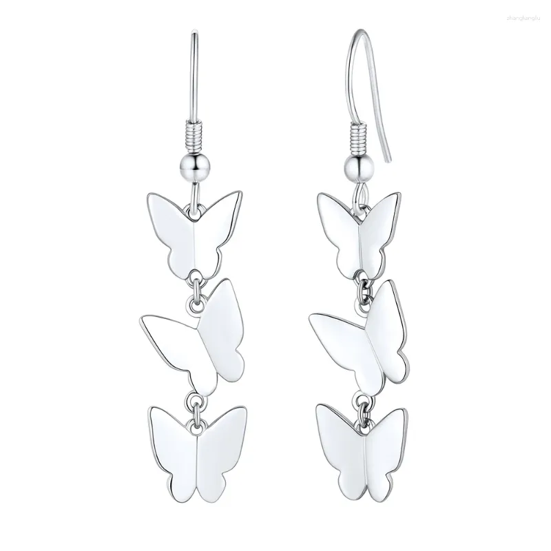 Dangle Ohrringe Kettenpro 925 Sterling Silber Schmetterling Tropfen für Frauen zierliche Mädchen Brincoos Brautjungfer Geschenk E605