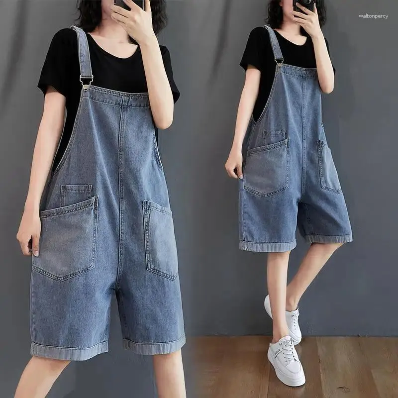 Women's Jeans Retro Style Denim Shorts Female 2024 Summer Loose Wide Leg Korean Jumpsuit For Women Leisure And Commuting YC58