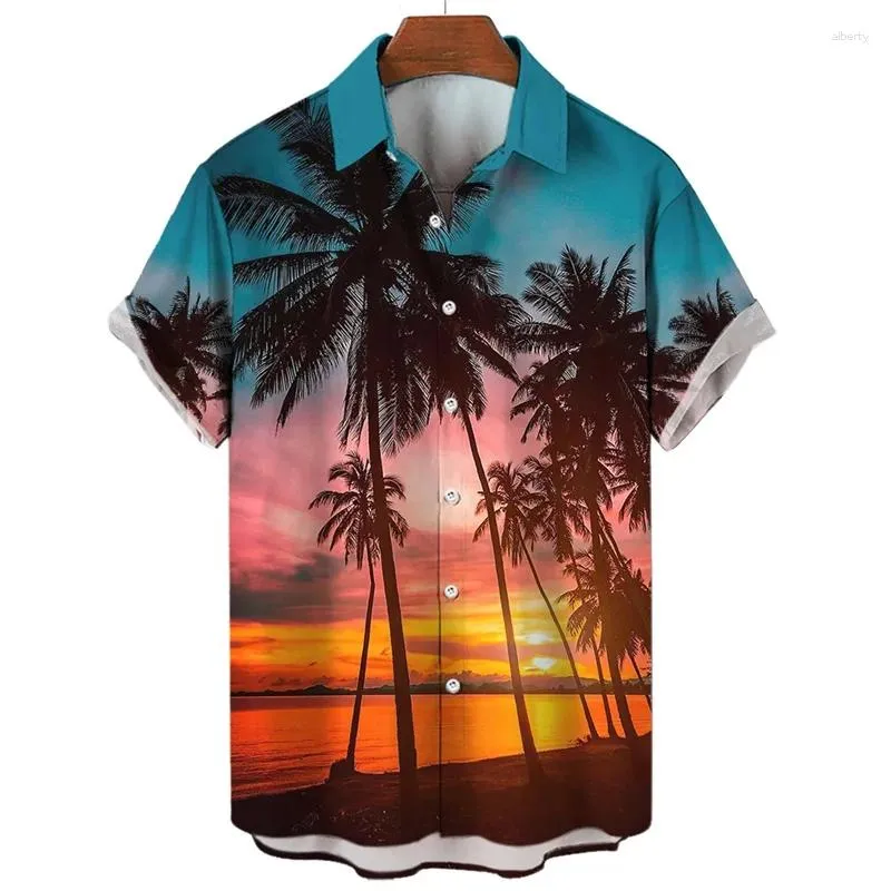 Casual shirts voor heren tropische planten Palm Hawaiiaans shirt voor mannen Summer Beach Vakantie Korte mouw Tops Fashion Rapel Blouse mannelijke kleding