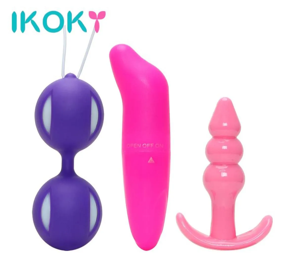 Ikoky 3pcsset Dolphin Vibrators Anal Plug Prug Prostate Massager Sex Products Sex Toys для женщин Kegel Ball G Spot Vibration S101813333332