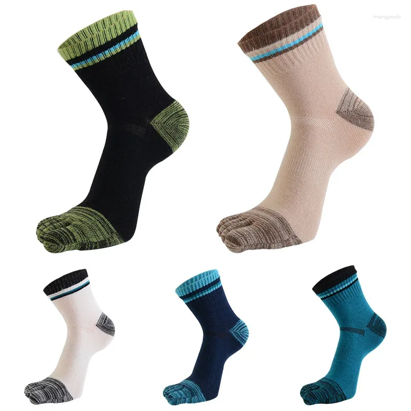 Chaussettes de sport à cinq doigts pour hommes, en coton, à rayures, Tube central, Business, basket-ball, automne-hiver, 2024