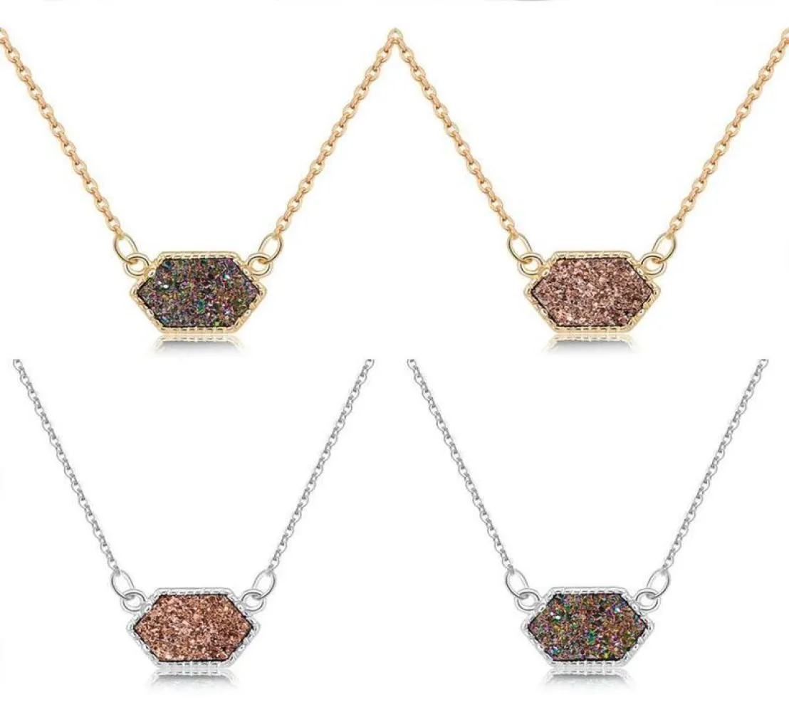 Pendant Necklaces Druzy Drusy Necklace Fashion Oval Resin Faux Stone Gold Silver Plated Brand Jewelry For Women Girls3676363