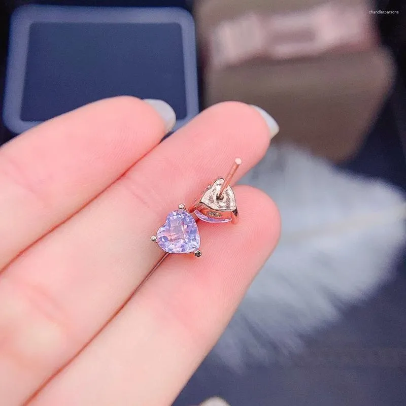 Pendientes de sementales Silver Heart Amethyst Lavender Quartz Women's 925 Sterling Jewelry