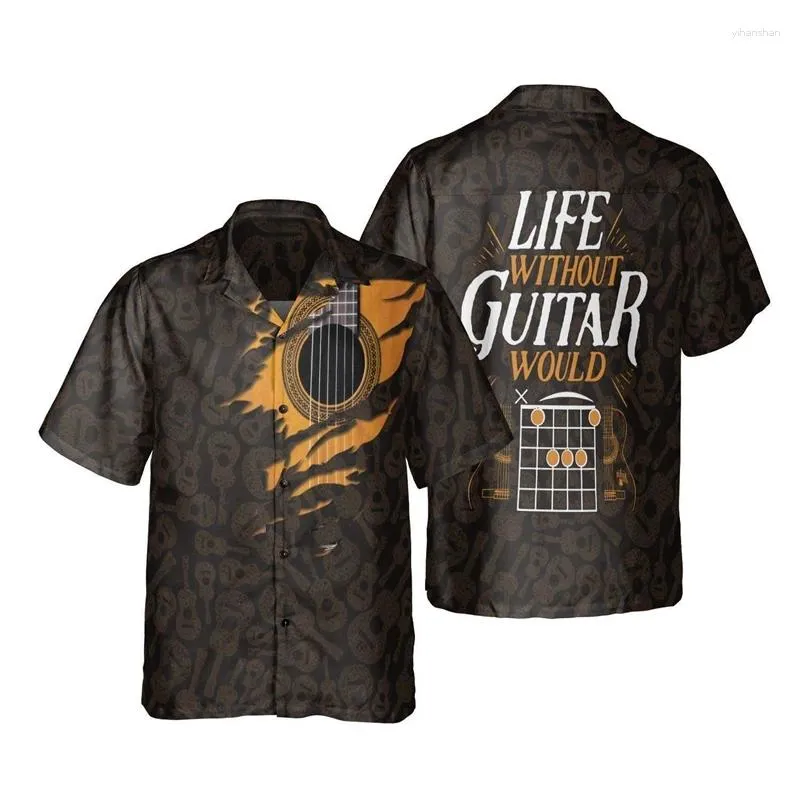 Мужские повседневные рубашки классная гитара 3D -печать на пляжном музыкальном инструменте Графическая рубашка для мужской одежды Смешная нота с коротким рукавом блузок