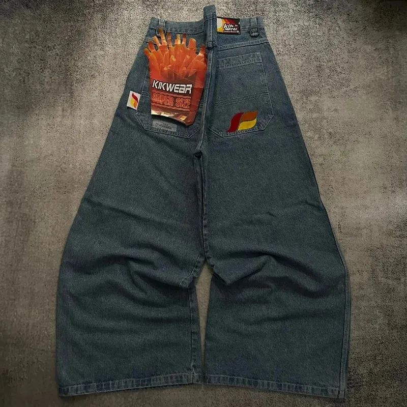 Geometrisch persoonlijkheidspatroonontwerp Oversized Y2K High-Tailed Jeans for Men 2000s Hip-Hop Street veelzijdige rechte baggy pant 240423