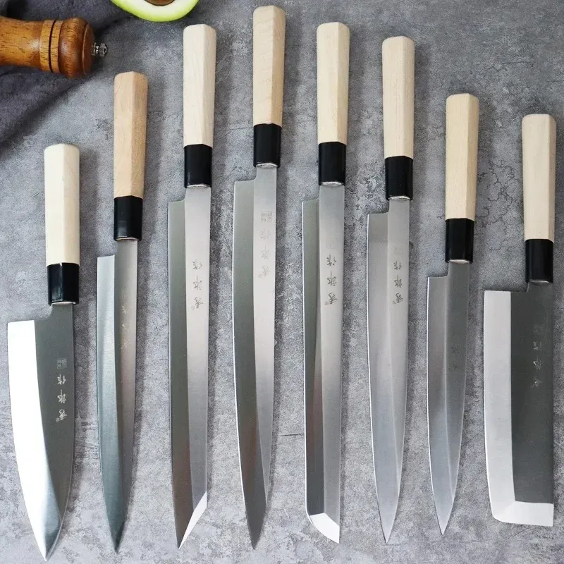 Facas japonesas Yanagiba Sashimi Knife Set Salmon Fish Fillet Sushi Knives Raw Sicing Stainless Steel Chef Santoku Kiritsuke Knives