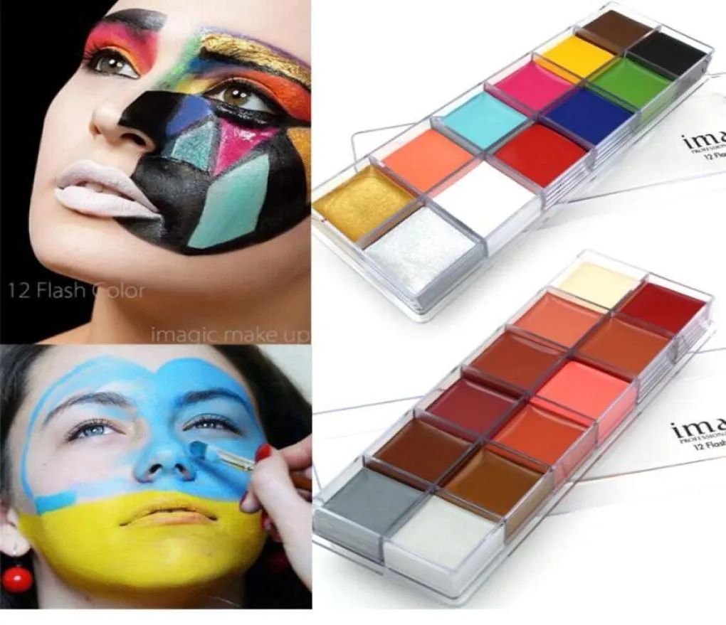Imagine 12 couleurs flash tatouage face corps peinture à l'huile art halloween fête fantaisie déguiser des outils de maquillage de beauté 1066933