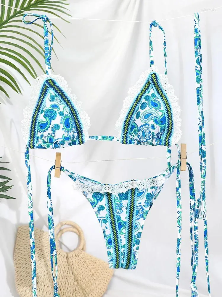 Kadın Mayo Dantel Bikini Paisley Mayo Kadın Seksi Kadın Bikinis Seti Push Up Beachwear Bandage Banka Bankası Tangat Brezilya Biquini