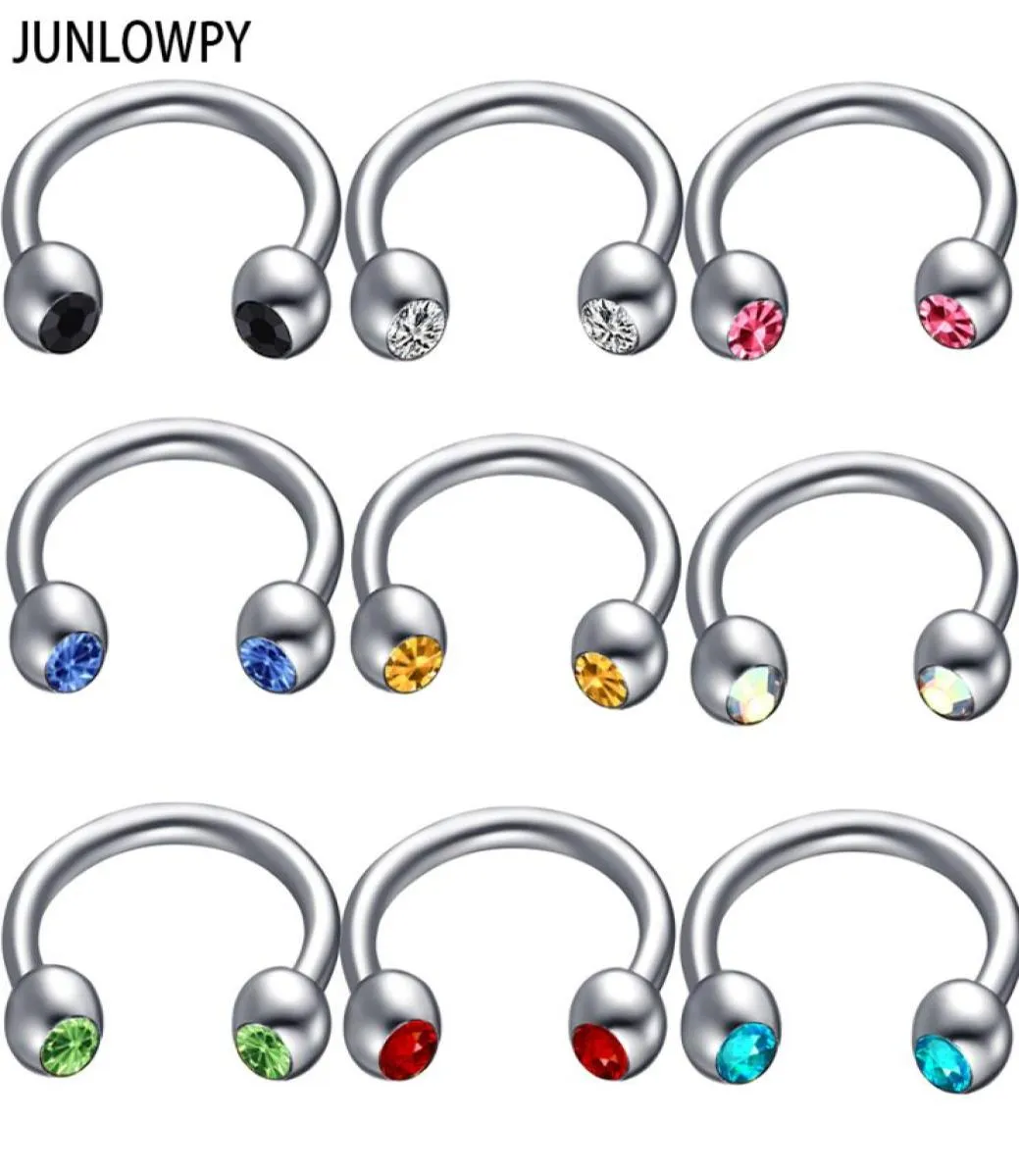 mix 614mm Silver Septum Gem Eyebrow Piercing 100pcslot with 10 color Body Piercing 16G Nose Hoop Tragus Ear Body Jewelry Men7258015