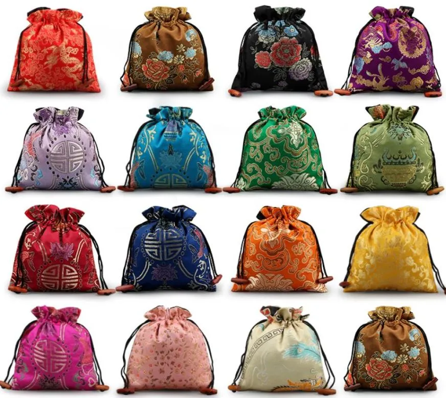 Luksusowe kwiatowe duże torby na prezenty przyjęcie weselne torebki chińskie jedwabne brokatowa woreczka świąteczna Wysokiej klasy sznurka do przechowywania 50pc6370750