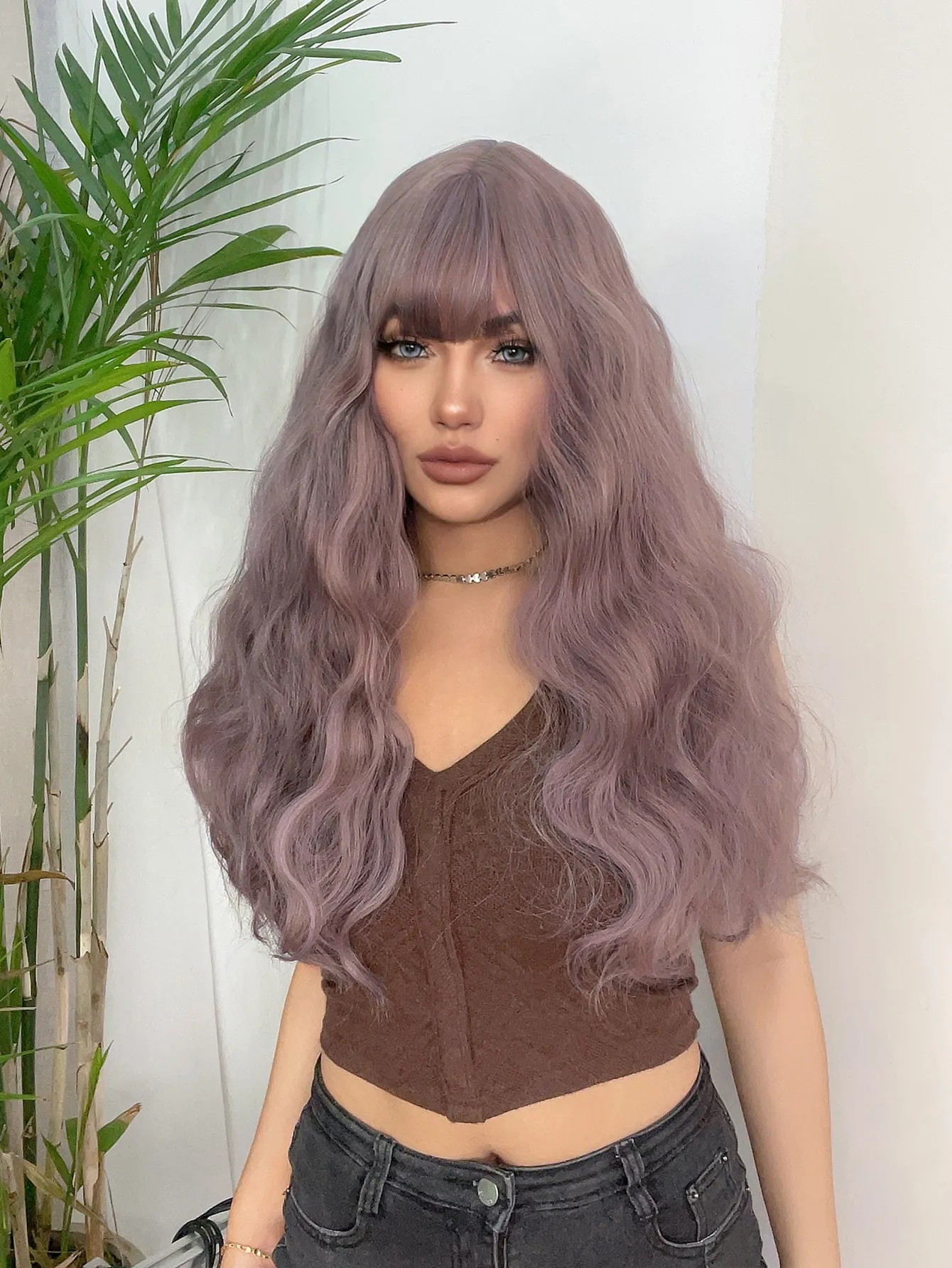 High temperature chemical fiber wig purple Europe and the United States fashion casual Halloween cos styling curly hair