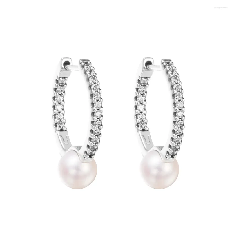 Boucles d'oreilles Hoop 2024 Authentiques 925 Sterling-Silver-Jewelry Original Treatt Water Cultured Pearl Pave for Women