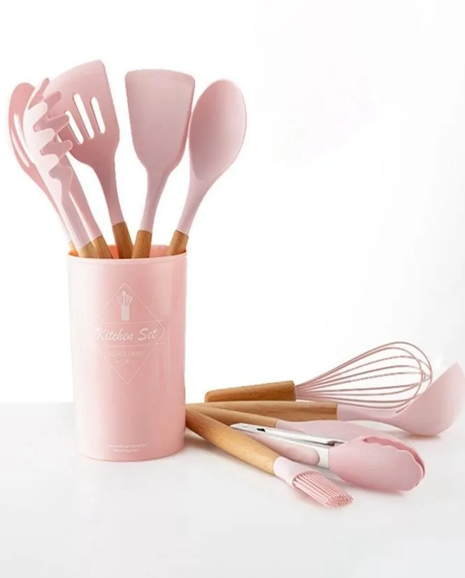 9pcseset en bois rose en silicone de cuisine ustensile outils de cuisine entonnoir à pelle cuillère Clip de nourriture à huile Spatule Beat Beater T27529577