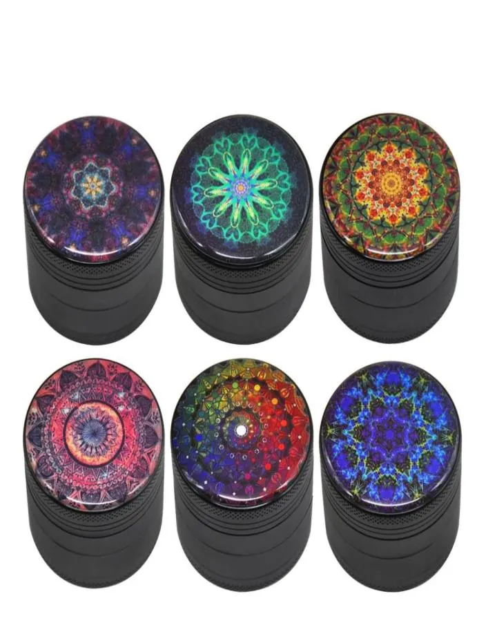 Nouvelle série Mandala en aluminium métallique Fumer Herb Grinder 50 mm 4 pièces dents de diamant tranchantes tabac de tabac