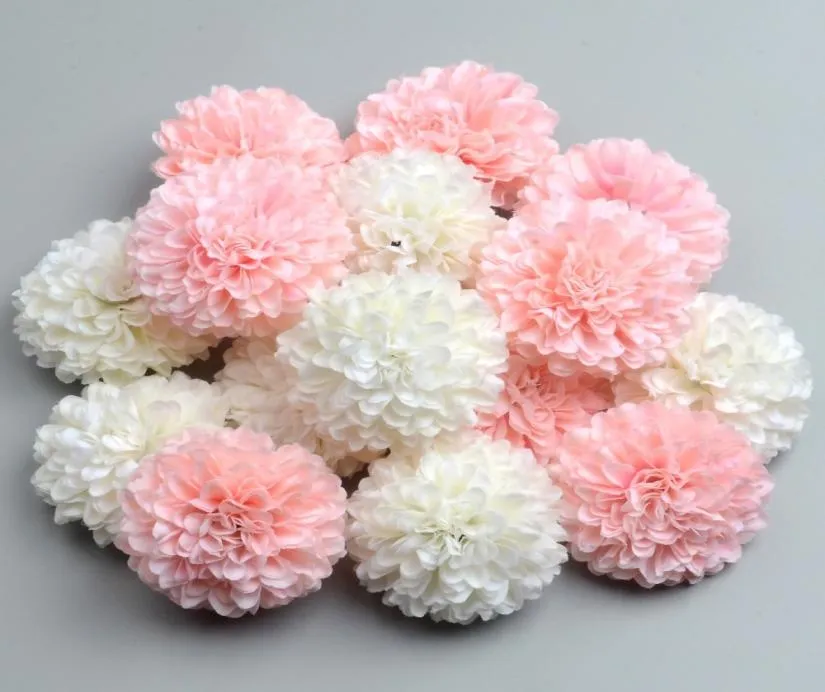 50pcs 5 cm sztuczny pompom różowy biały jedwabny kwiaty głowa hortensja domowy dekoracja ślubna
