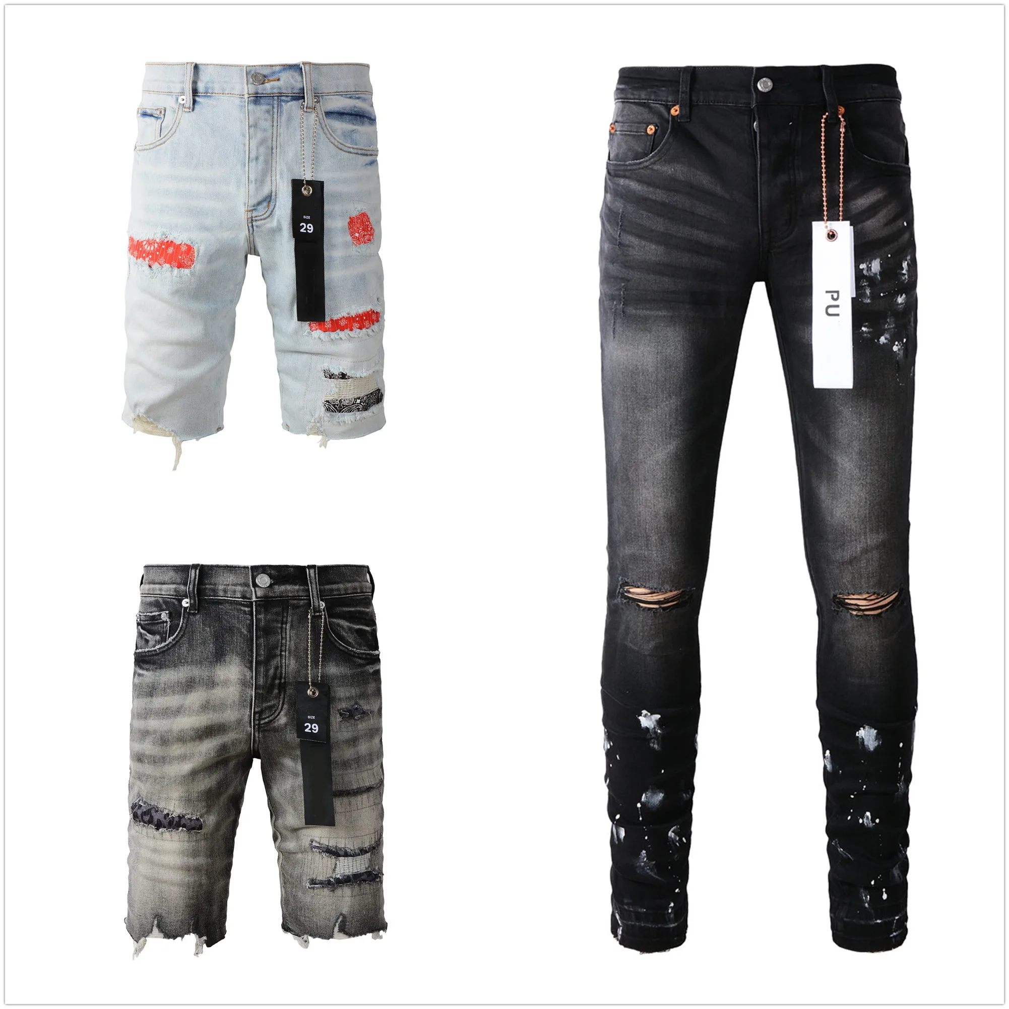 Diseñador de jeans púrpura para jeans para hombres Jeans Pantaltador rasgado Hip Hop Hop High Street Fashion Pantalones Vaqueros para Motorcycle Close A3
