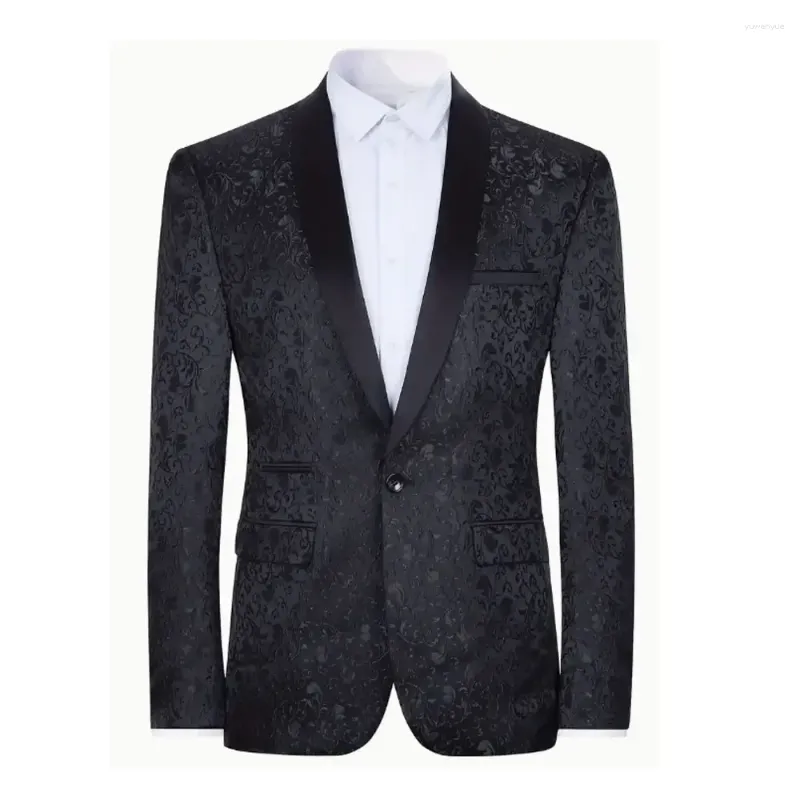 メンズスーツブレザーエレガントなジャックド織り1つのボタン男性ショールカラービジネス服