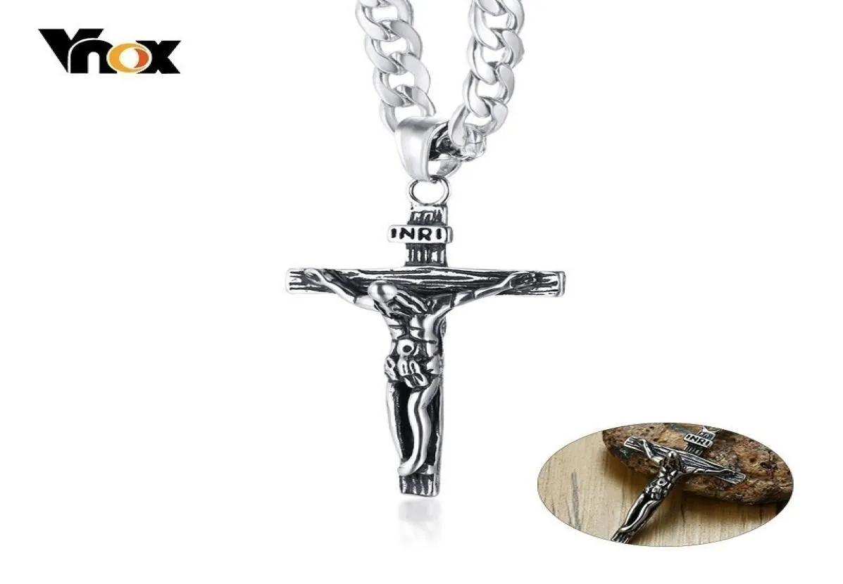 vnox crucifix 남성을위한 예수 목걸이 스테인레스 스틸 쿠바 체인 20 "-24"남성기도 보석 2010145740714