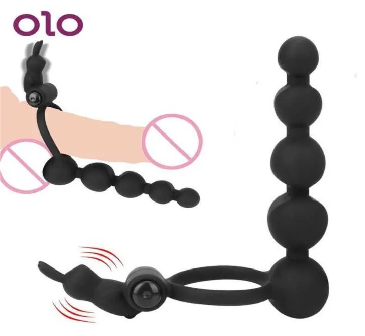 Секс -игрушка массажер Olo пенис вибрирующий кольцо анальное бусин -штрапон дилдо двойной проникновение в заглушку Gspot Vibrator Toys для мужчин Пара7788218