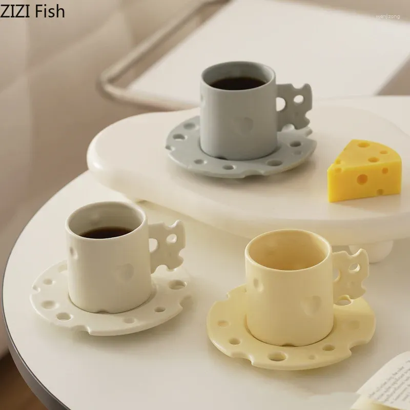 Tasses fromage tasse bureau l'après-midi thé latte cappuccino tasse de café créatif lait en céramique avec assiette de boisson de style nordique cadeau