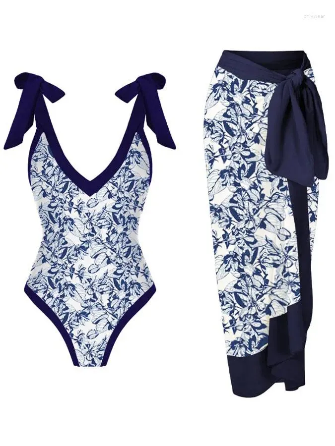 Maillots de bain creux imprimés en V pour femmes pour les femmes 1 morceau de maillot de bain et couvrent la plage usure de sangle réglable sexy / 2024