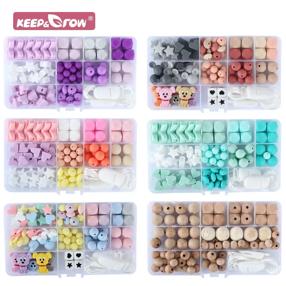 Blocchi perle in legno in silicone clips clips set di roditori per bambini fai -da -te molare mastica