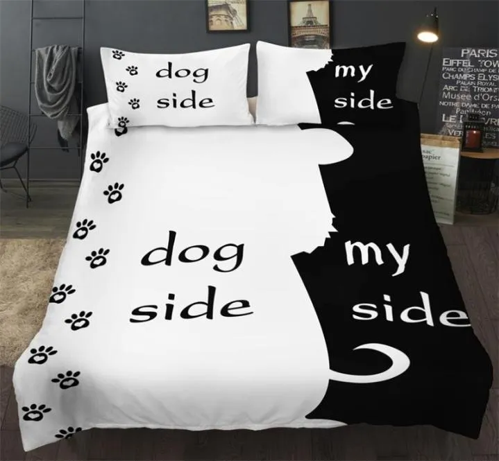 Bonjoy Black and White Color Bedding Conjunto de casais de cachorro meu rei rainha solteiro duplo gêmeo de tamanho real 2107163390682