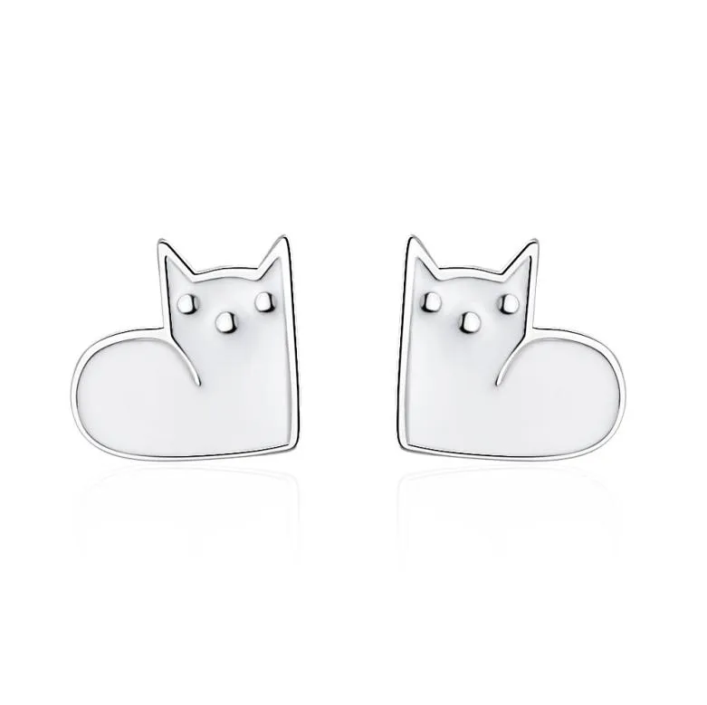 TT197 S925 Sterling Silver Needle Super Cute Cats Ear Stud Earrings Female Personality Epoxy Black Cat Jewelry For Young Girl Gif7071127