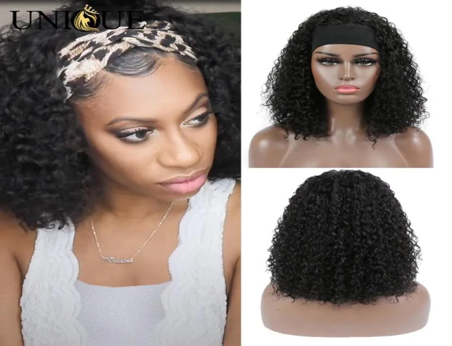 Bob Bob Bob Band Brothe de cheveux humains Jerry Curly Aucune Lace Lace Front Wigs Sans Glueless Machine Full Making Making Bandband Perre pour les femmes noires3746710