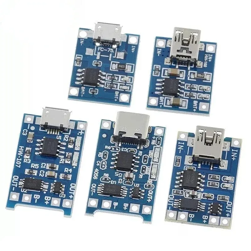 5pcs 5V 1a Micro/Type-C/Mini 18650 TP4056 Модуль зарядного зарядного устройства лития с защитой двойной функции Li-Ion