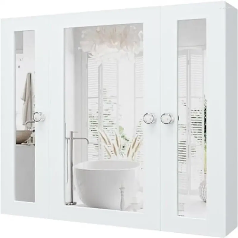 Förvaringslådor badrumspegel skåp 3-dörrar väggmonterad arrangör vattentät pvc mångsidig vit färg kompakt design