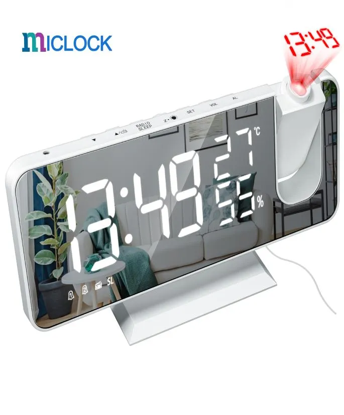 MICLOCK 3D Projection Alarm Clock Radio Digital Clock with USB Charger 18CM Large Mirror LED Display Alarm Clock Auto Dimmer9913413