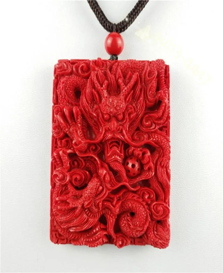 Chińskie czerwone organiczne smok cynobarowy Naszyjnik Lucky Jewelry Amulet 8843266