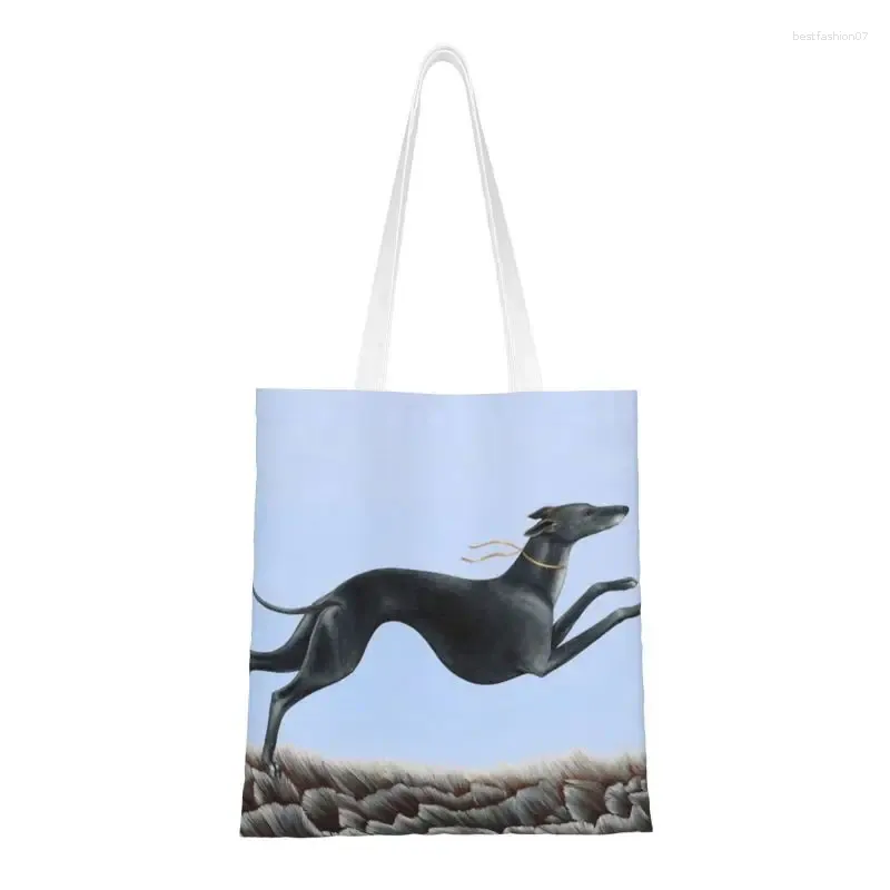 Shopping Bags Custom Greyhound Jumping Canvas Women Portable Groceries Whippet Sihthound Dog Shopper Tote