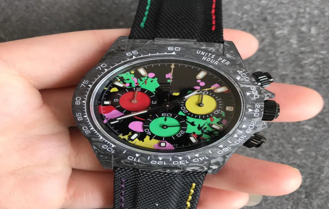 Męskie zegarki NF Super 4130 Ruch Cosmiczny Timing Materiał z włókna węglowego Sapphire Crystal Mirror Nylon Pasek Rozmiar 40 mm Luksusowy WATC9343759