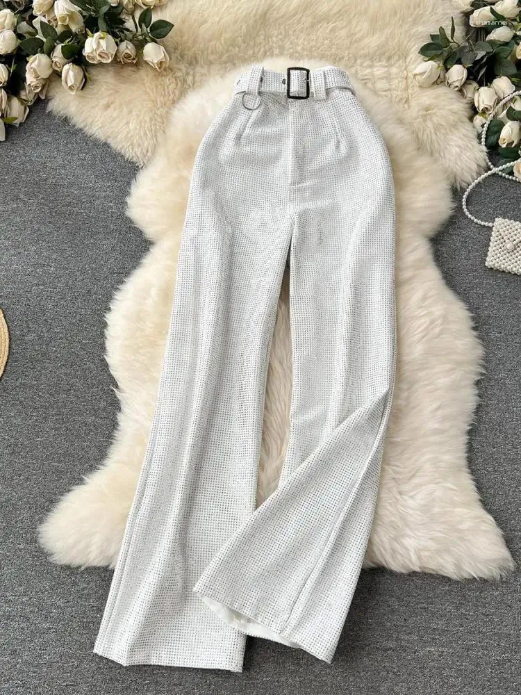 Pantaloni da donna vintage bianco gamba larga larga gamba autunno inverno in alto inverta alte versatili pantaloni da pavimento dritto