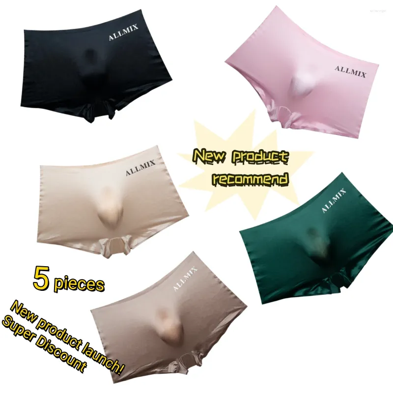 Underpants 5 pezzi Cascia convessa convessa Lettera sexy semi trasparente Silk sottile maschile maschile con quattro angoli e pugile da uomo ad angolo piatto