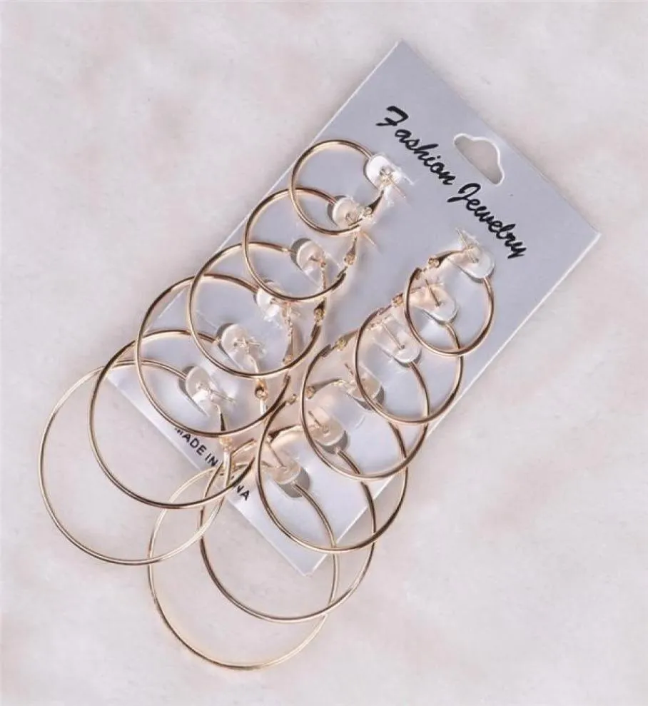 6 paires Set Moucles d'oreilles en or Silver Gold Vintage Big Circle For Women State Punk Ear Clip90217663471229