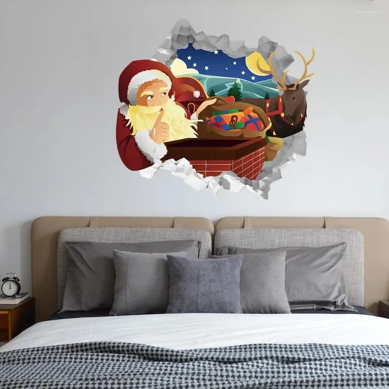 Wall Stickers One Piece Cartoon Santa 3d Year's Home Decor Accessories For Kids Living Rooms Christmas Decorations 2024