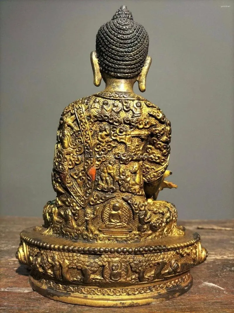 Decorative Figurines 8.5'' Bronze Gild Buddhism Temple Sakyamuni Buddha Statue