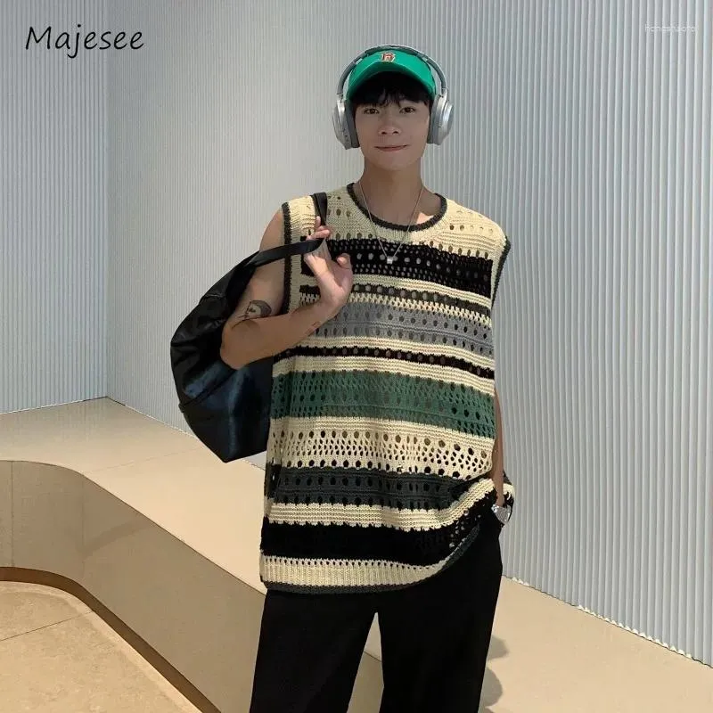 Men's Vests Sweater Vest Men Summer Japanese Style Daily High Street Cozy O-neck All-match Sleeveless Chic Schoolboys Breathable Fancy
