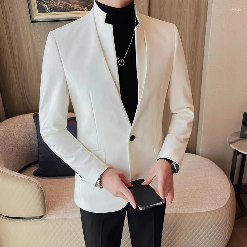 Casual Blazer Men Chinese Collar Men Blazer Jacket Slim Fit