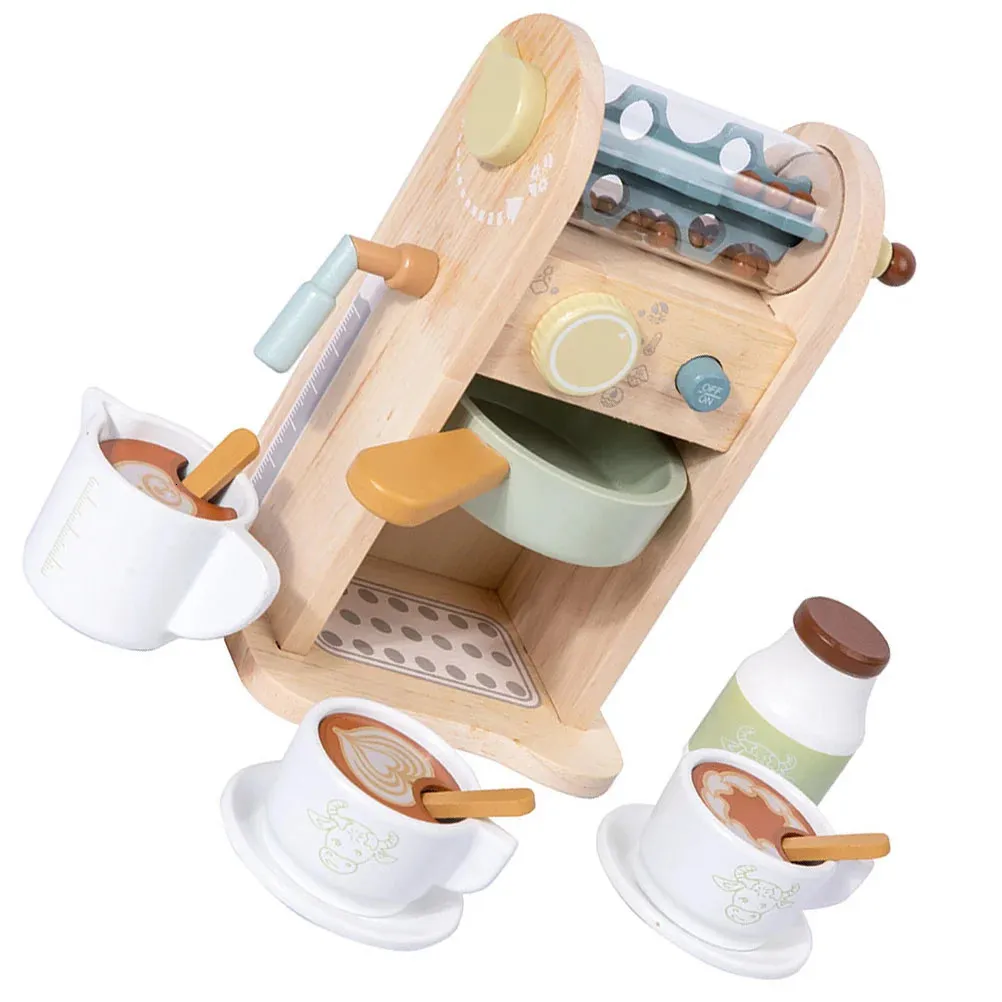 Çocuk Hediyeleri Ahşap Kahve Maker Playset Mini Çocuk İlginç Mutfak Oyuncak Aksesuarları Ahşap Makine 240420