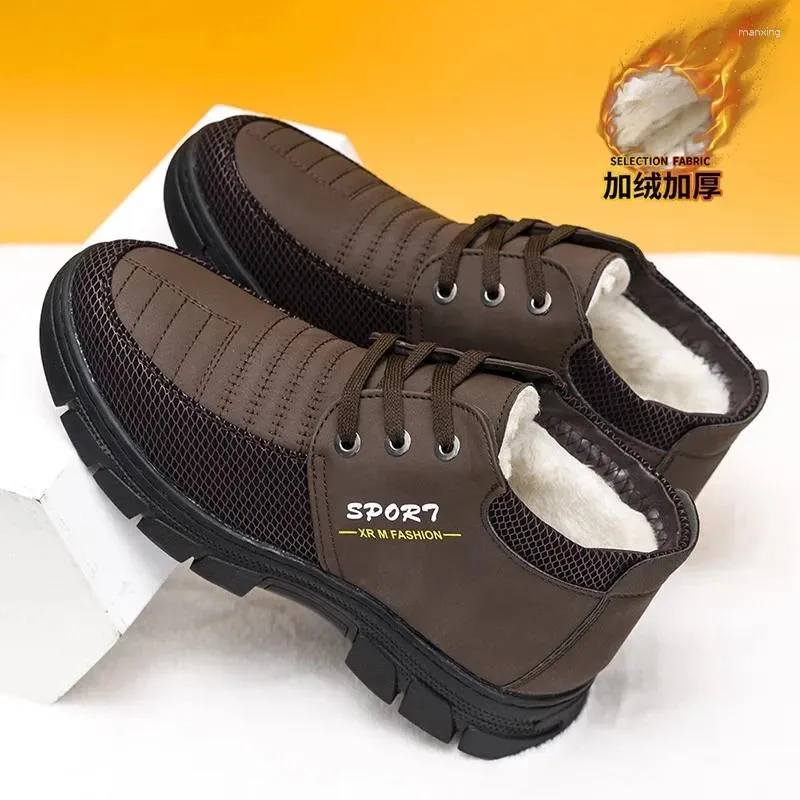 Sapatos casuais masculinos de alta qualidade com couro integrado e solas de algodão de inverno cortadas com botas anti -deslizamento