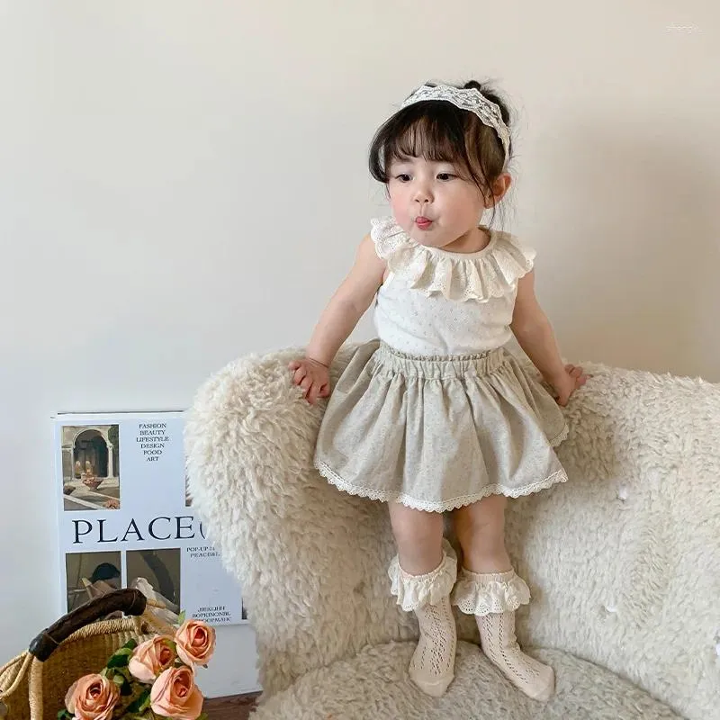 Kleidungssets Babys Kindermädchen Sommer Koreanische Tops Baby Elastiziert Taille 2024 Mode drehen Kragen schön